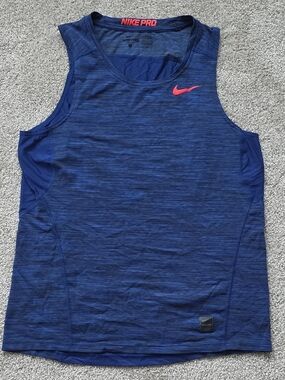 Nike Blue Heather Performance Tank with Bright Coral Logo